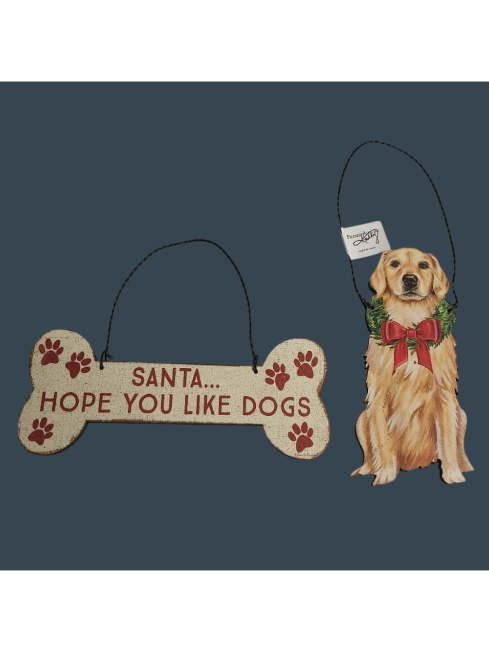 Santa-Themed Dog Bone & Golden Retriever Christmas Hanging Ornaments